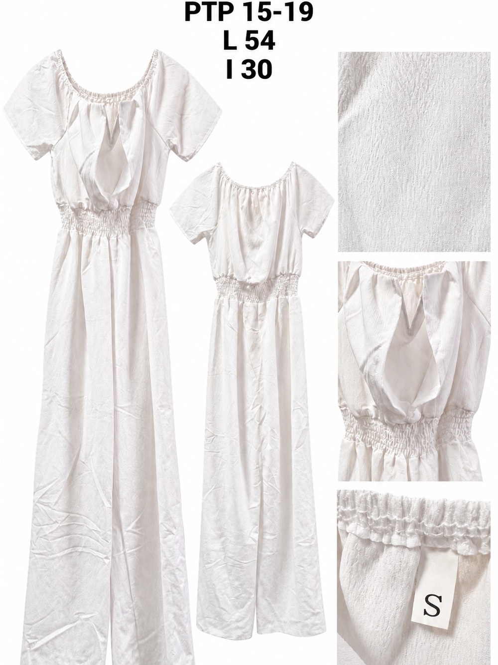 Women's White Elastic-Waist Maxi Romper